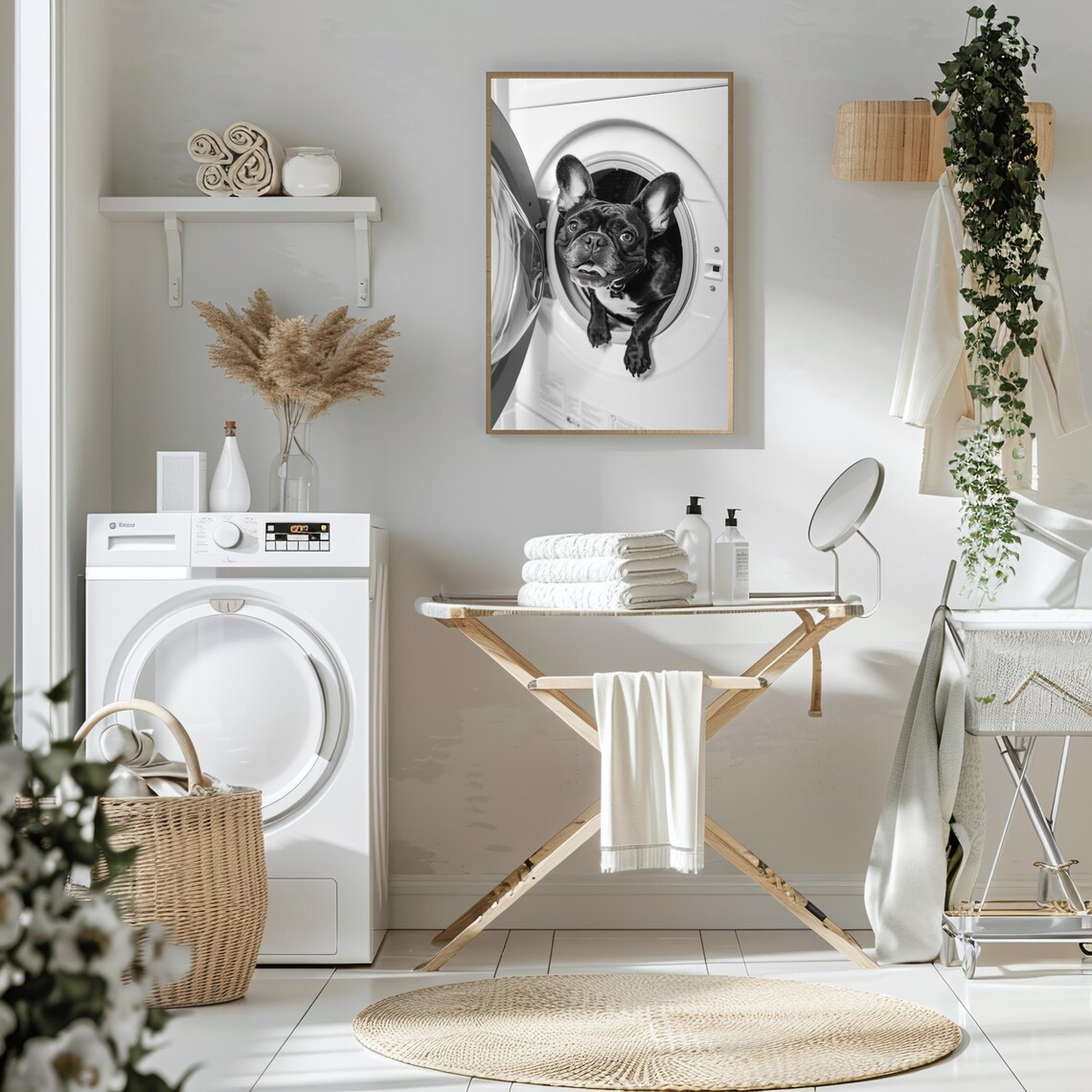 French Bulldog in Washing Machine, Funny Laundry Art Print - Image 3
