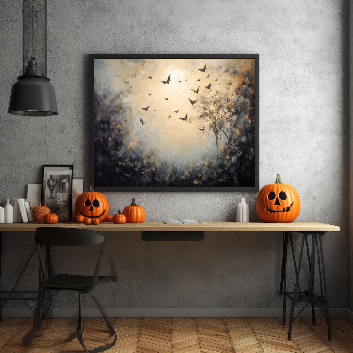 Spooky Bats Misty Moonlit Forest Halloween Dark Academia Poster - Image 2