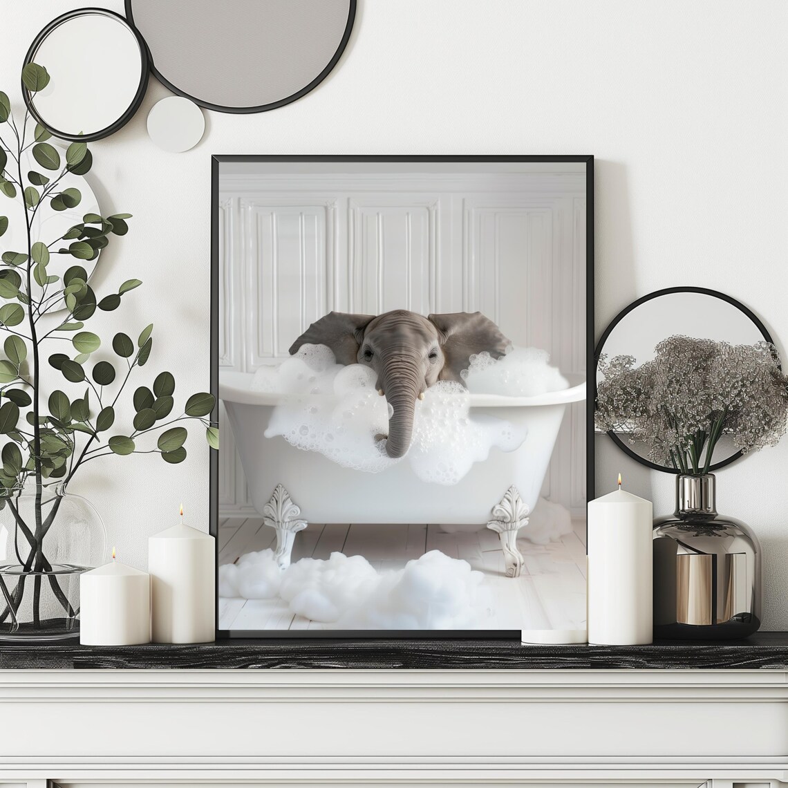 Cute Elephant in Bathtub Funny Bathroom Art Print - Image 2