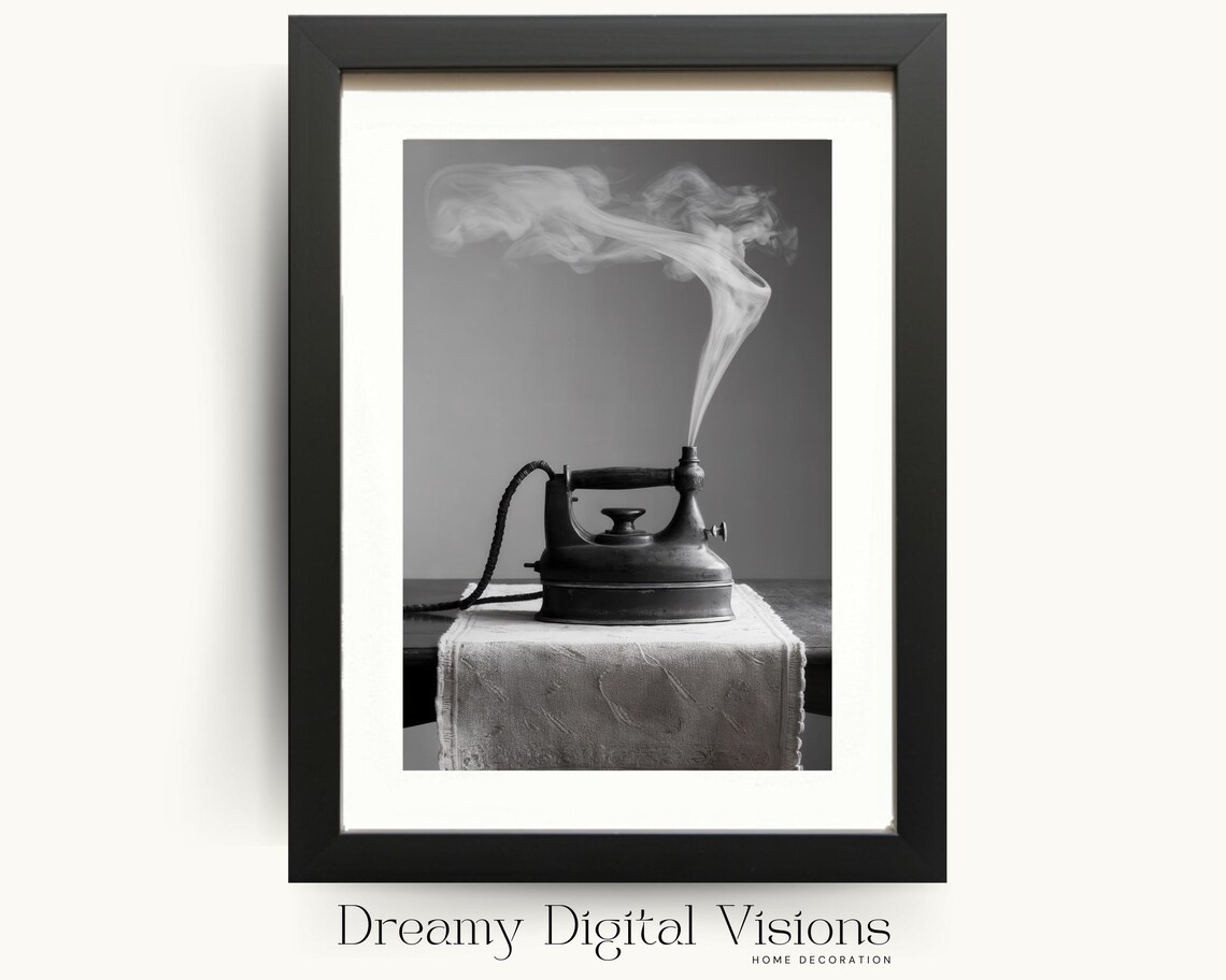 Vintage Steam Iron Black And White Laundry Poster