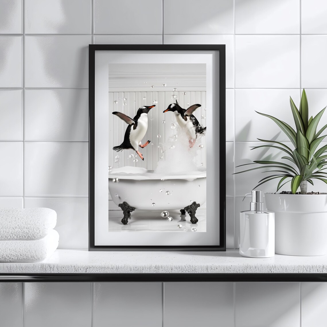 Funny Penguins in Bathtub Bathroom Art Print - Image 3
