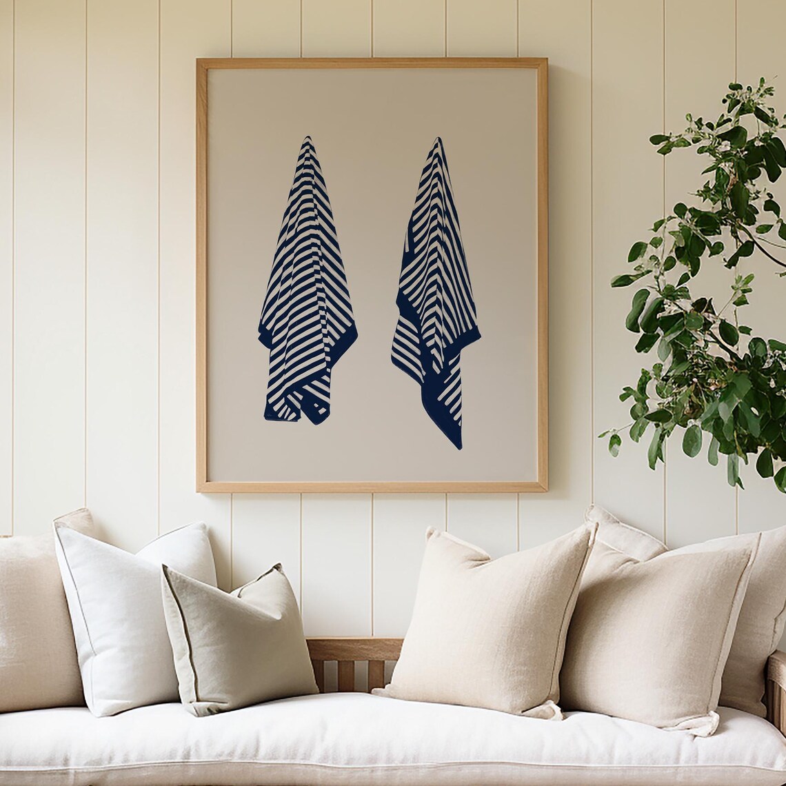 Neutral Beach Towel Art Print, Coastal Cowgirl Decor