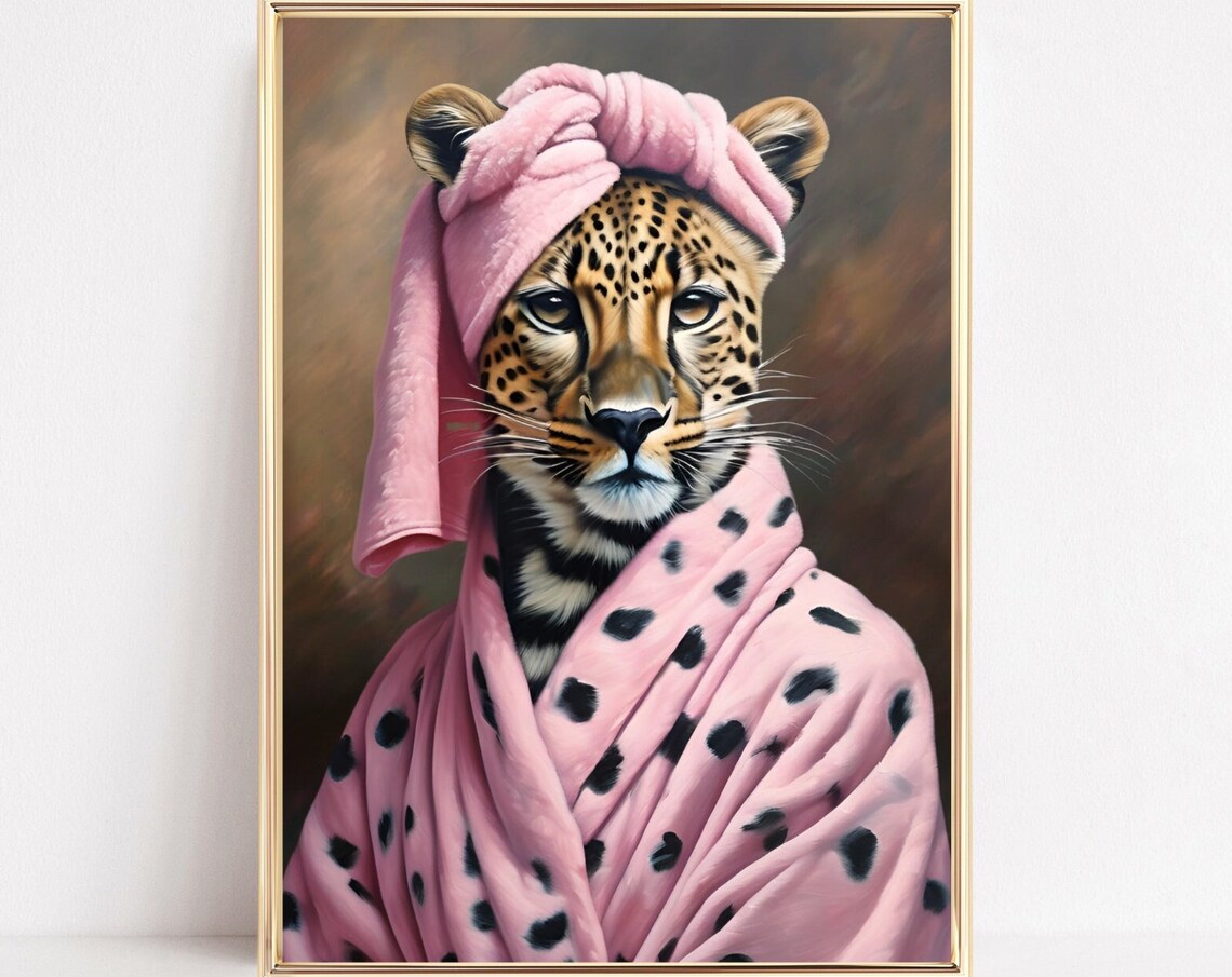 Leopard In A Bathrobe, Quirky Animal Portrait
