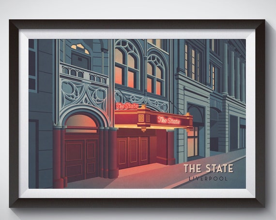 The State Club Liverpool Travel Poster Liverpool Nightclub The State Ballroom Iconic Venue Print Liverpool Architecture Dale Street Art