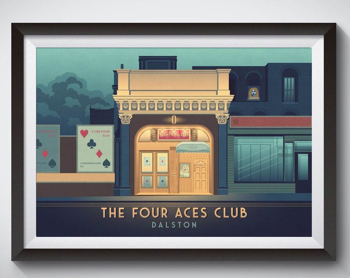 The Four Aces Club Dalston Poster Labrynth Nightclub Labyrinth London 4 Aces 12 Dalston Lane Eat London Music Venue Art Print Reggae