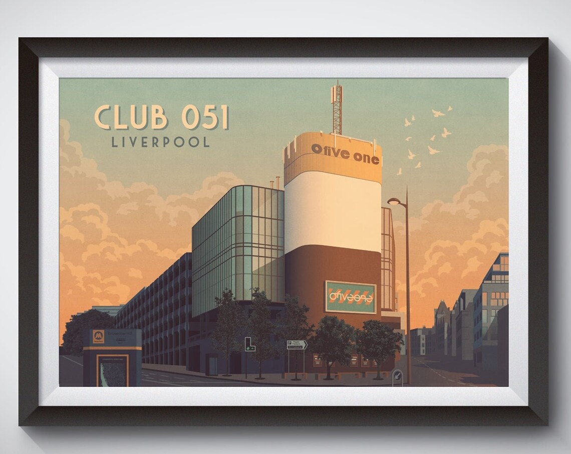 Club 051 Liverpool Sunset Venue Vintage Merseyside Club Poster