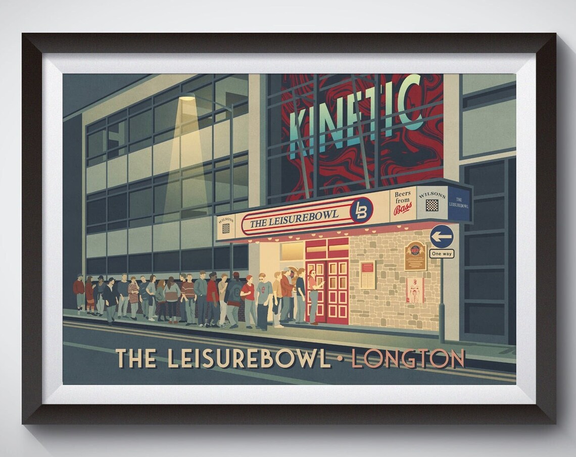 Leisurebowl Longton Travel Poster, 90s Rave Print