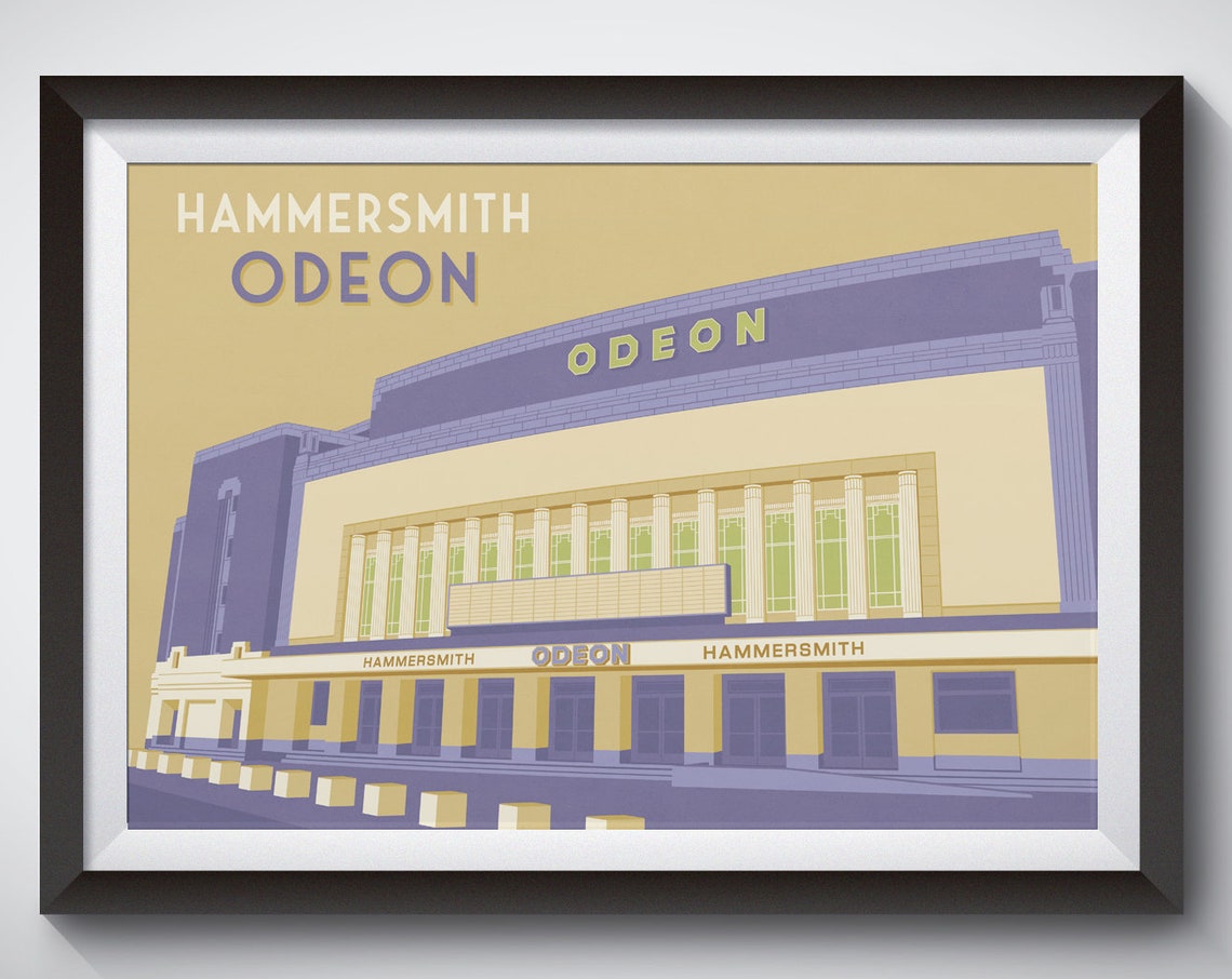 Hammersmith Odeon London Art Deco Theatre Facade Music Poster