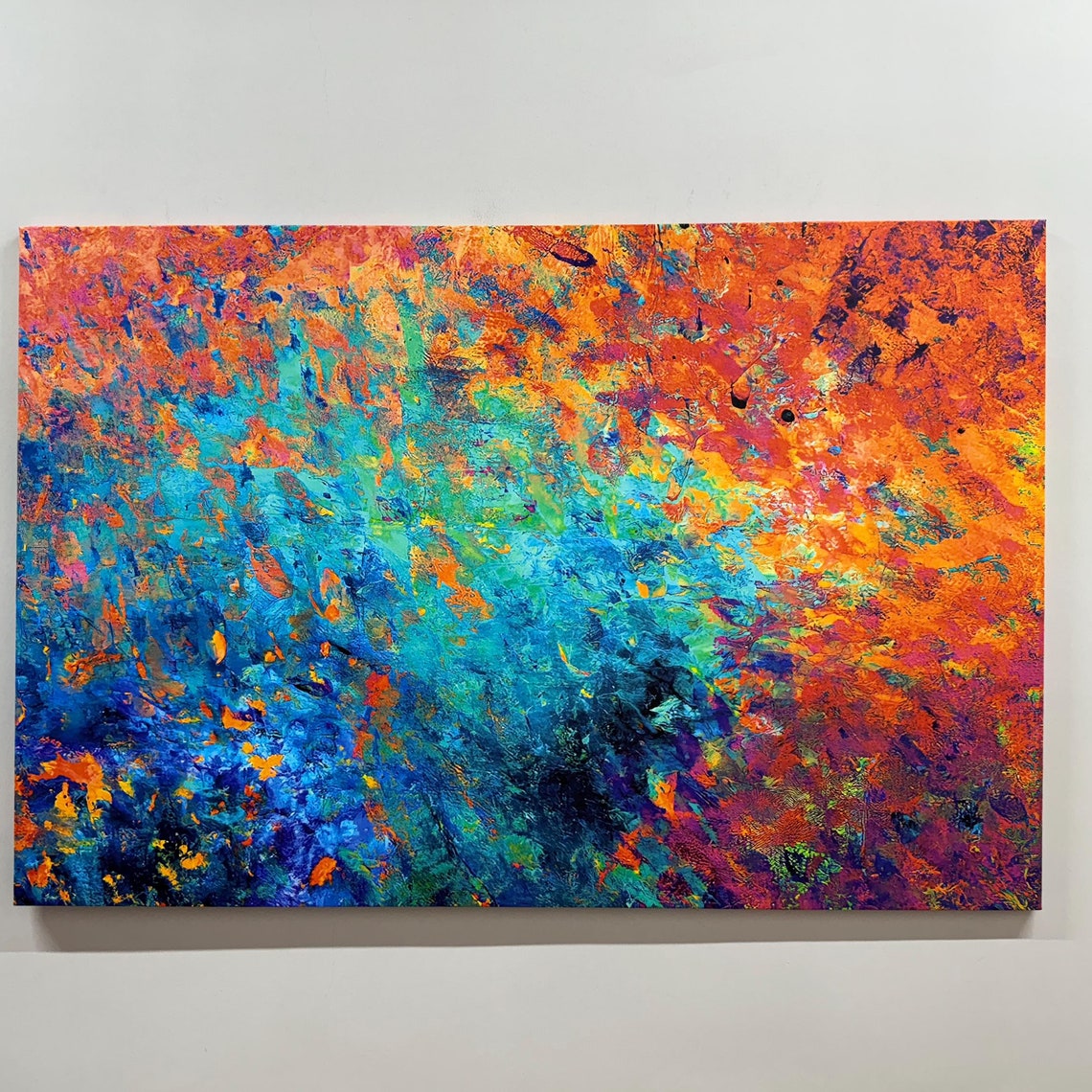 Vibrant Turquoise Orange Textured Abstract Modern Painting Poster