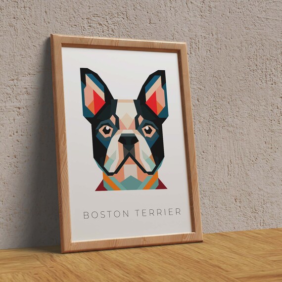 Boston Terrier Geometric Pop Art Print Pet Dog Wall Art Prints Printable Art Dog Poster Print