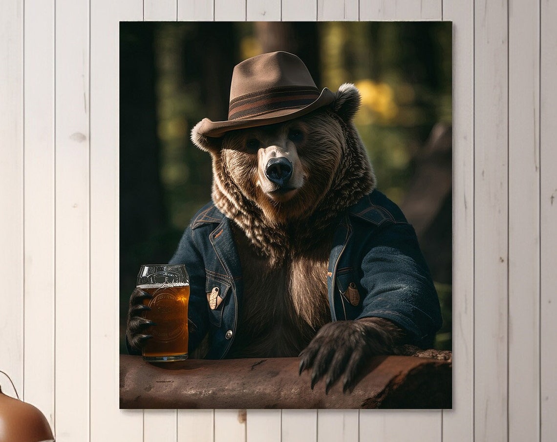 Bear Drinking Beer, Funny Bar Art Print - Image 4