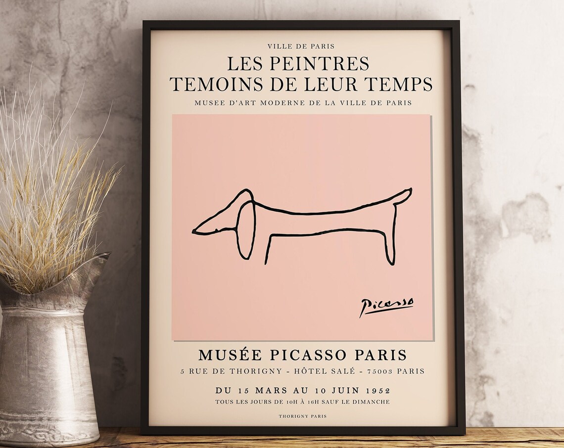Picasso-Inspired Pink Dachshund Line Art Poster - Image 3