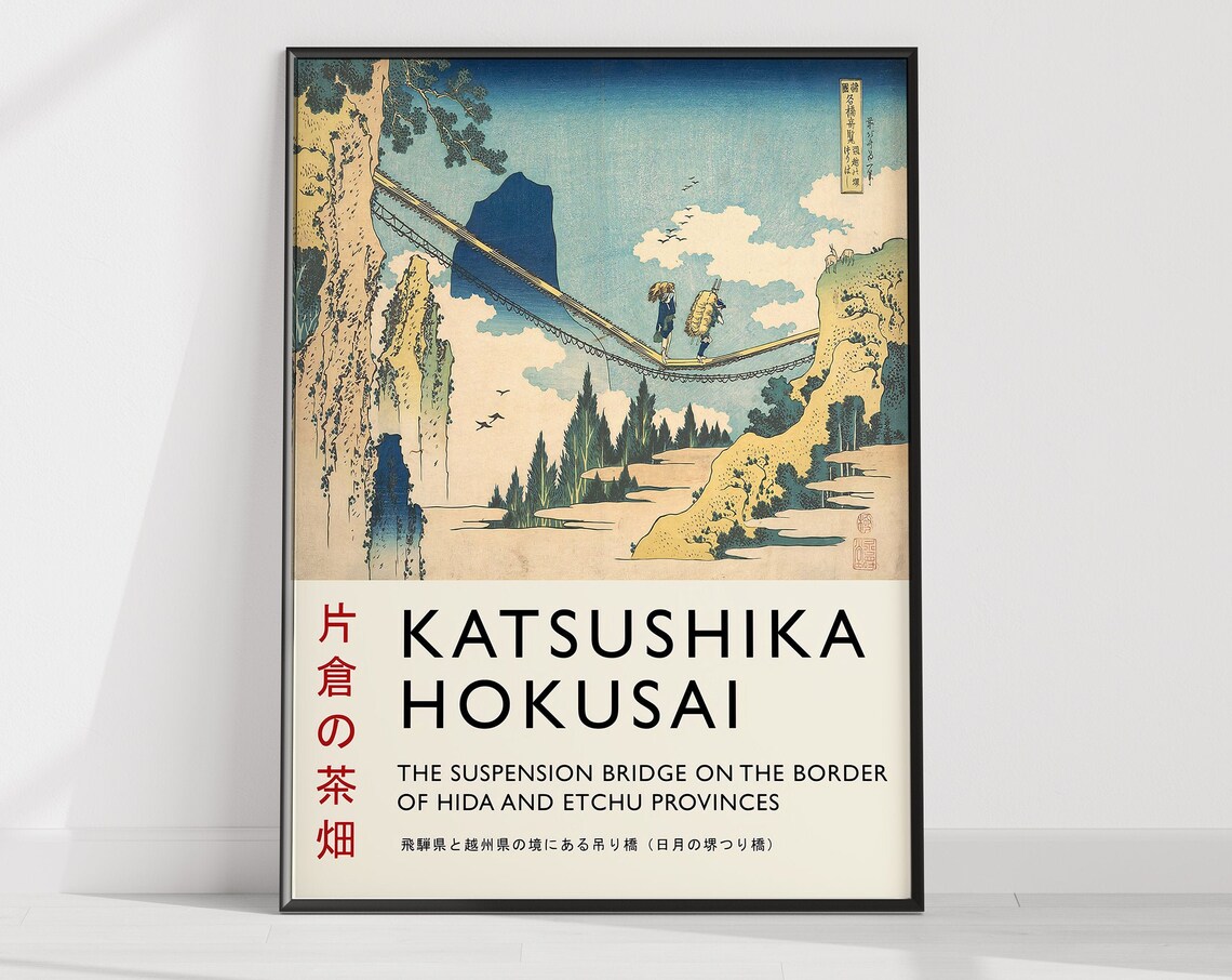 Katsushika Hokusai Suspension Bridge Japanese Woodblock Art Poster - Image 3