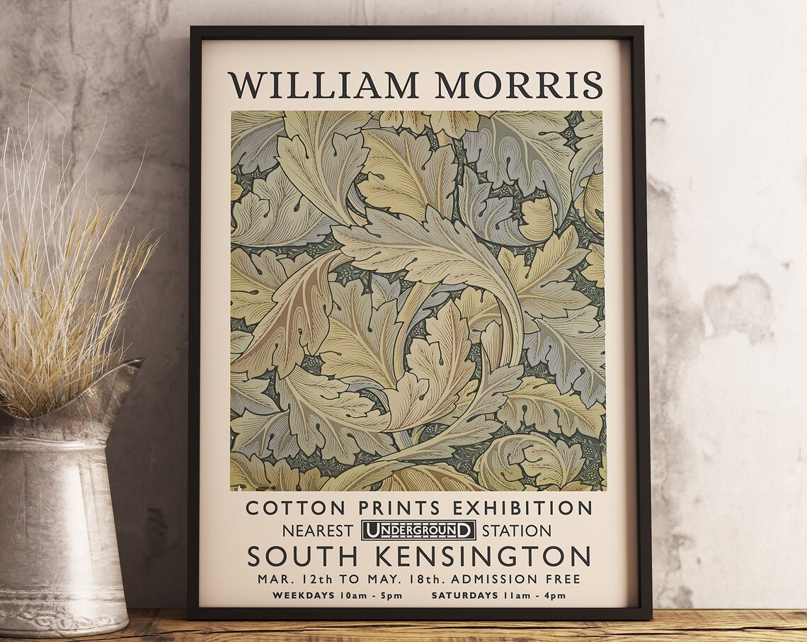 William Morris Acanthus Leaf Cotton Prints Exhibition Vintage Poster