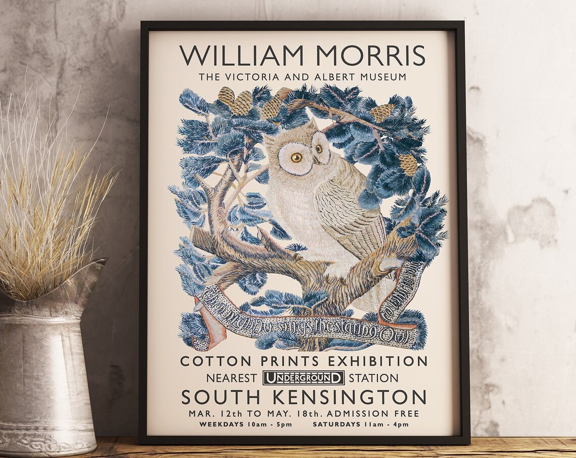 William Morris Floral Owl Vintage Art Print - Image 3