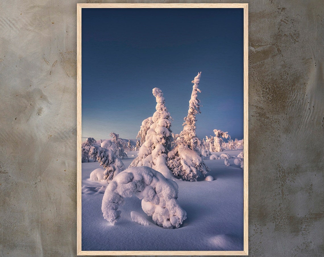 Winter Landscape In Lapland Premium Wall Picture With Wooden Frame Wall Art Living Room Decoration Art Print Poster Fine Art Photography