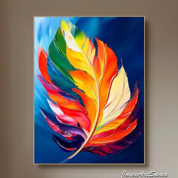 Abstract Feather Oil Painting On Original Colorful Wall Art Large 3d Textured Wall Art Bedroom Wall Art Modern Minimalist Wall Decor