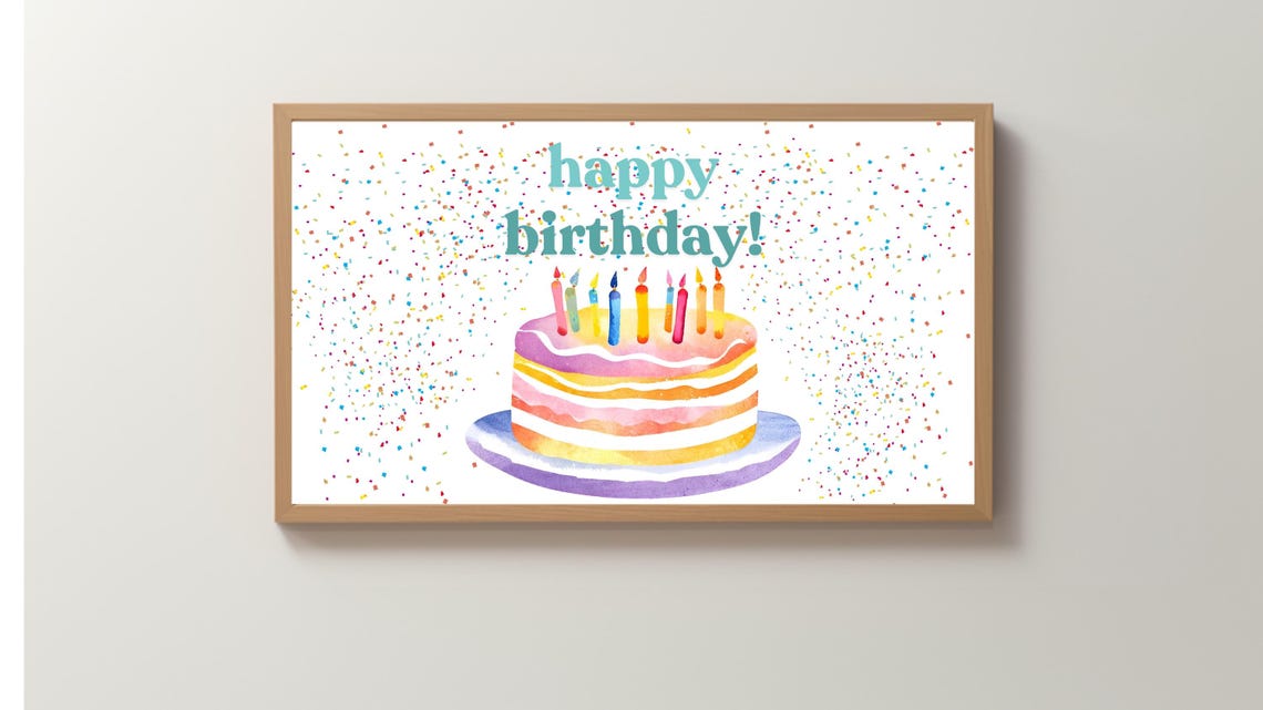 Happy Birthday Watercolor Cake Confetti Party Frame TV Poster - Image 4