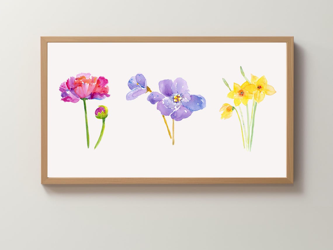 Watercolor Wildflower Trio Pink Purple Yellow Spring Art Poster - Image 4