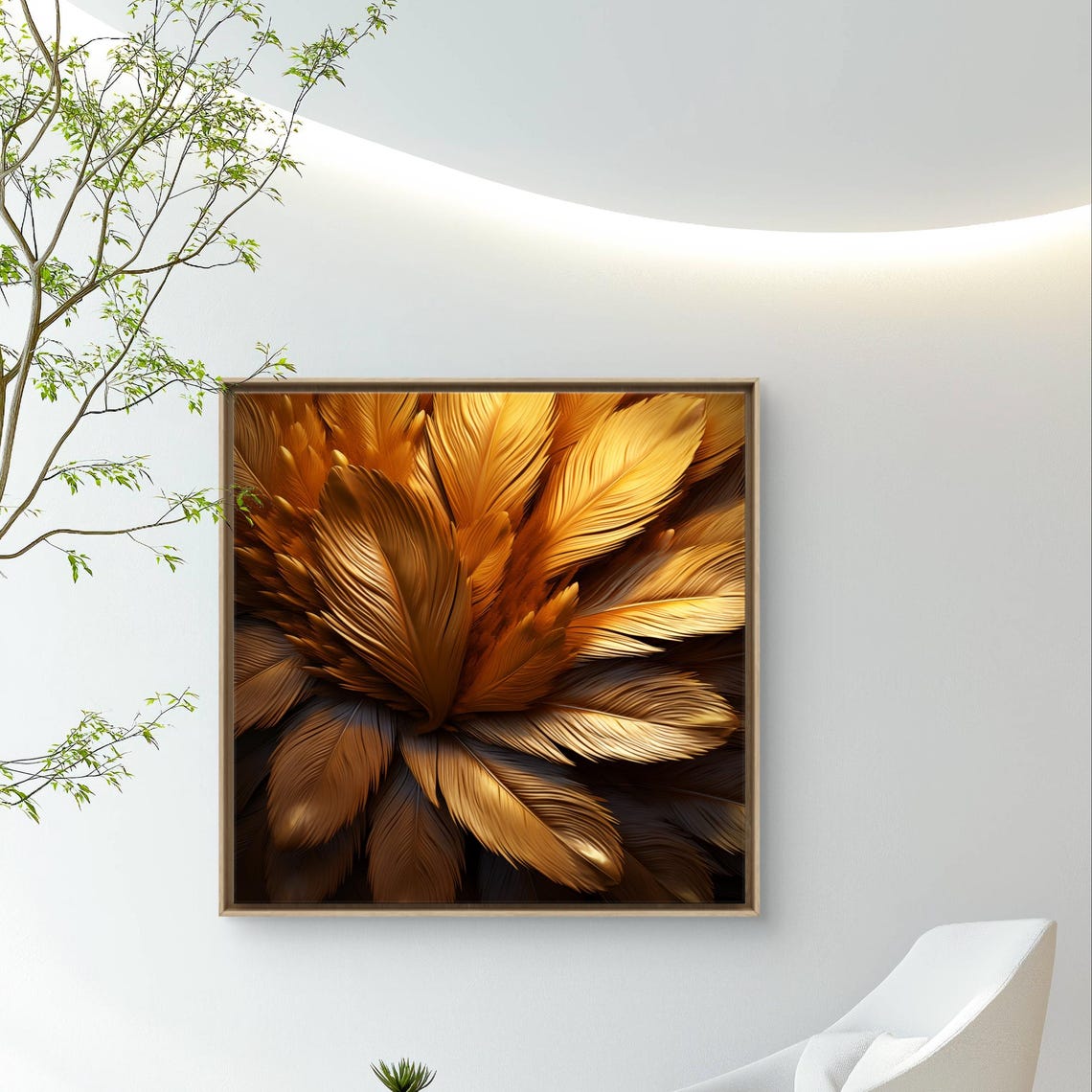 Golden Feather Luxury Abstract Art Poster in Warm Boho Gold Tones - Image 6