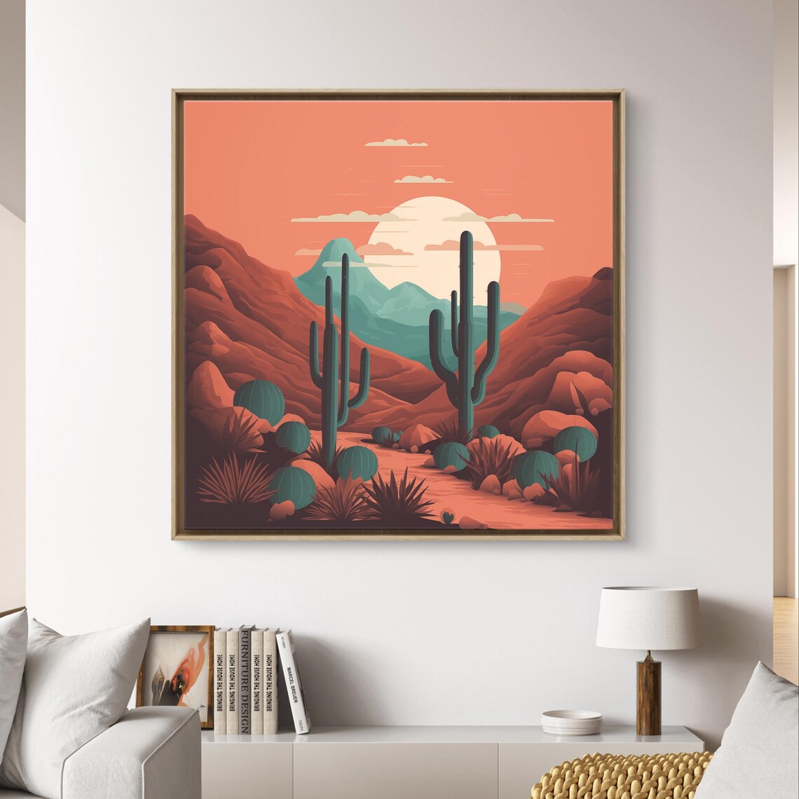 Boho Desert Saguaro Cactus Canyon Sunset Landscape Art Poster