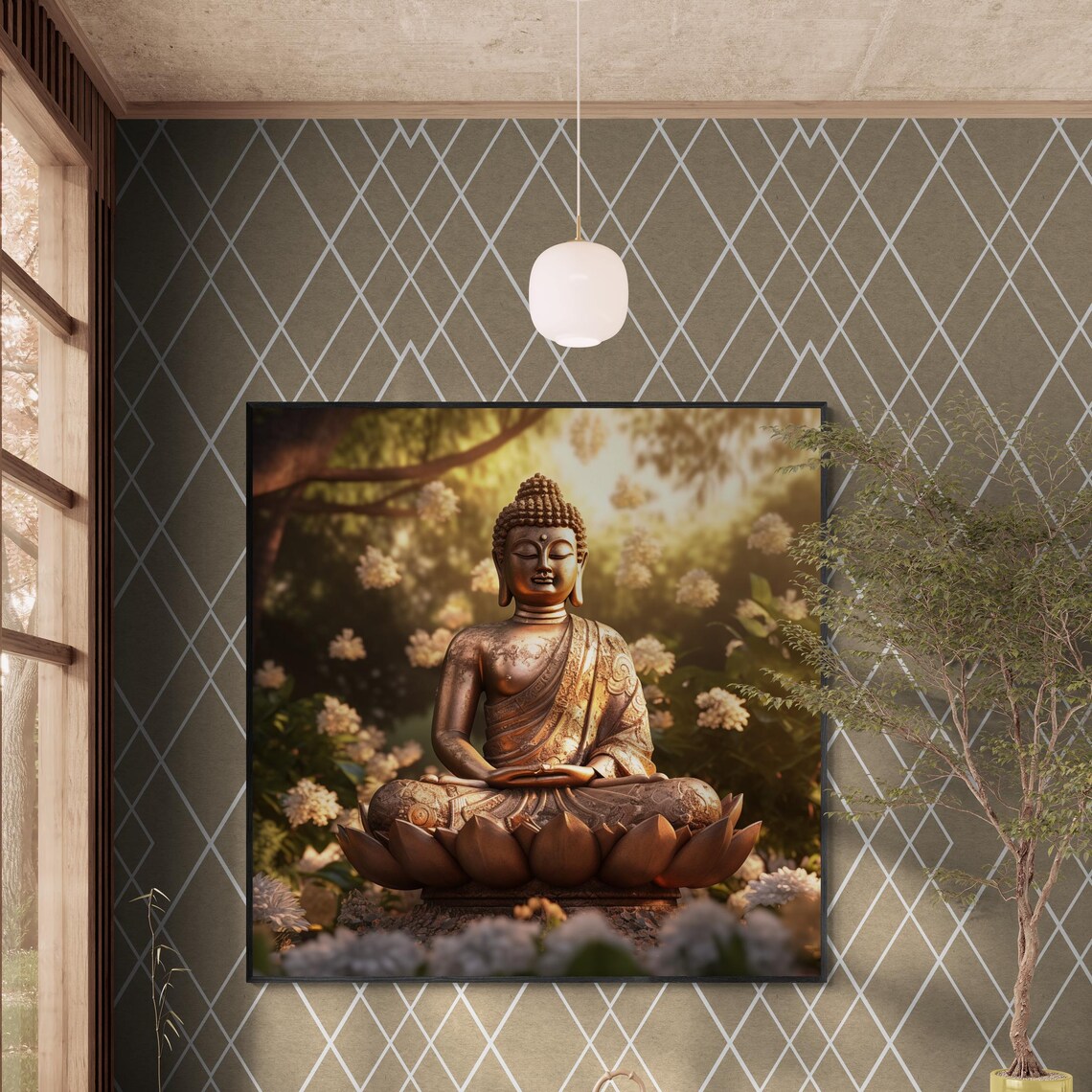 Serene Buddha Statue Zen Meditation Poster for Yoga Studio Relaxation