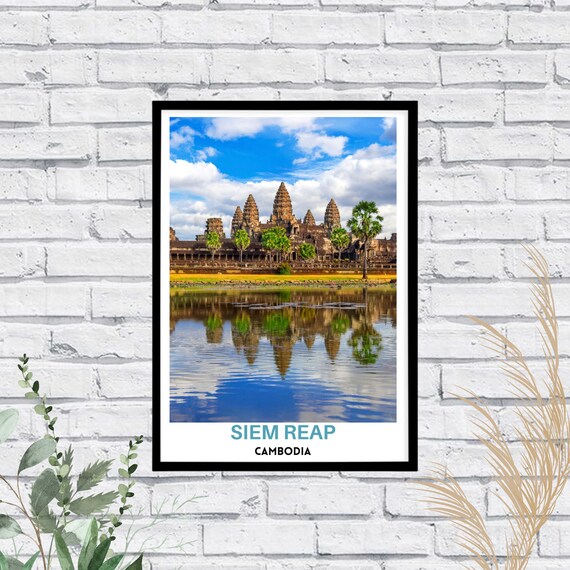 Angkor Wat Siem Reap Cambodia Ancient Temple Reflection Travel Poster