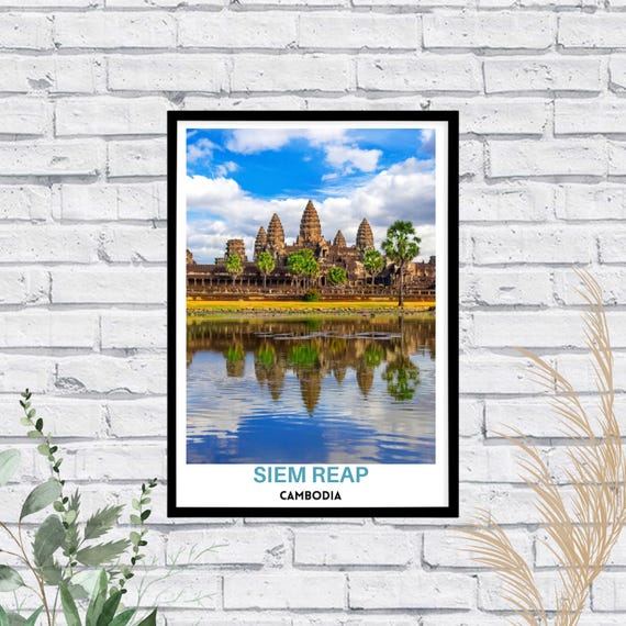 Siem Reap Cambodia Wall Art Travel Adventure Poster Wanderlust Decor For Home Unique Gift Travelers Angkor Wat Print