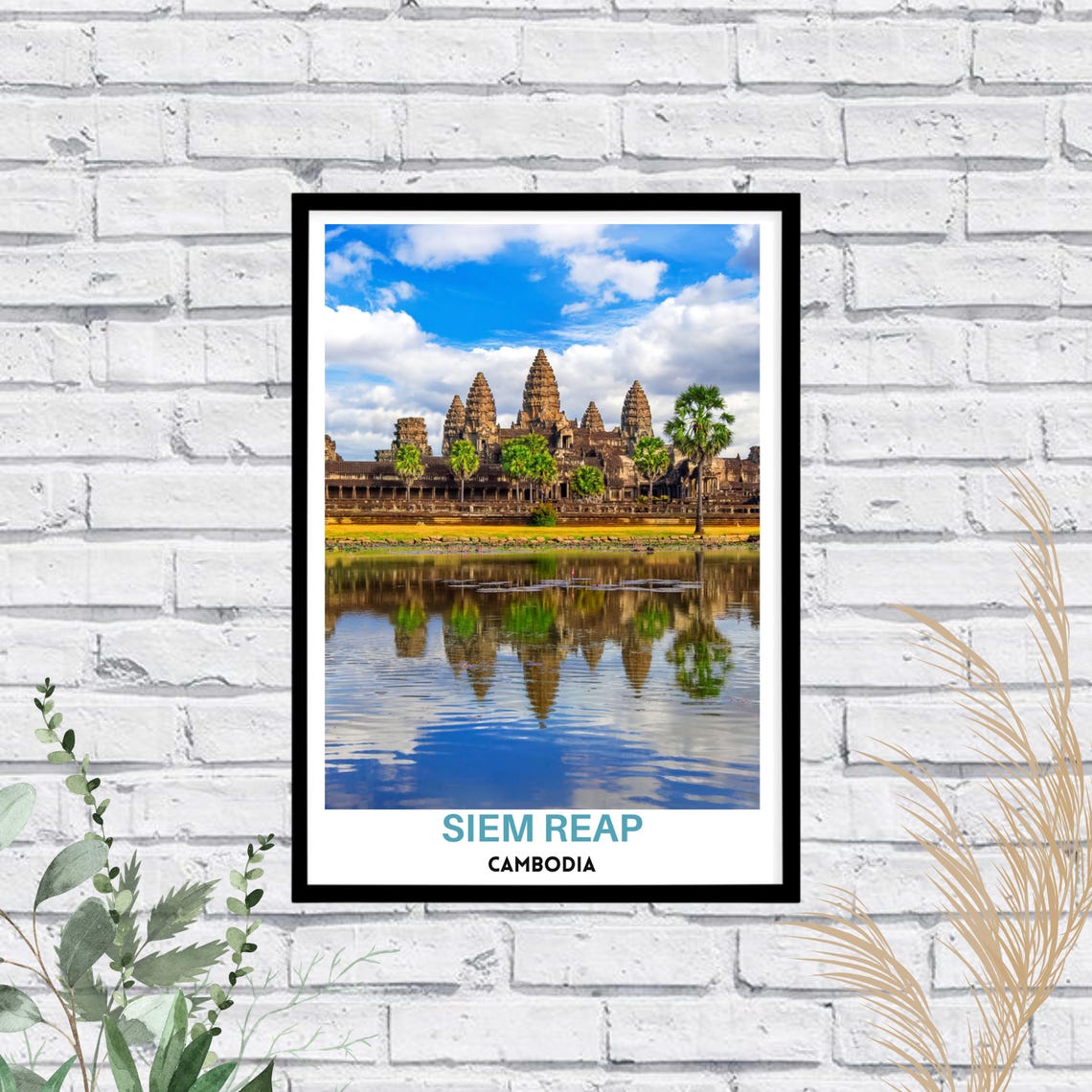 Angkor Wat Siem Reap Cambodia Ancient Temple Reflection Travel Poster