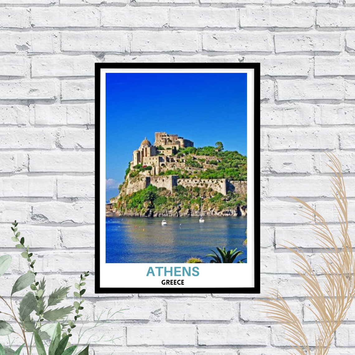 Athens Hilltop Fortress Seaside Old Town Greece Travel Scene Poster