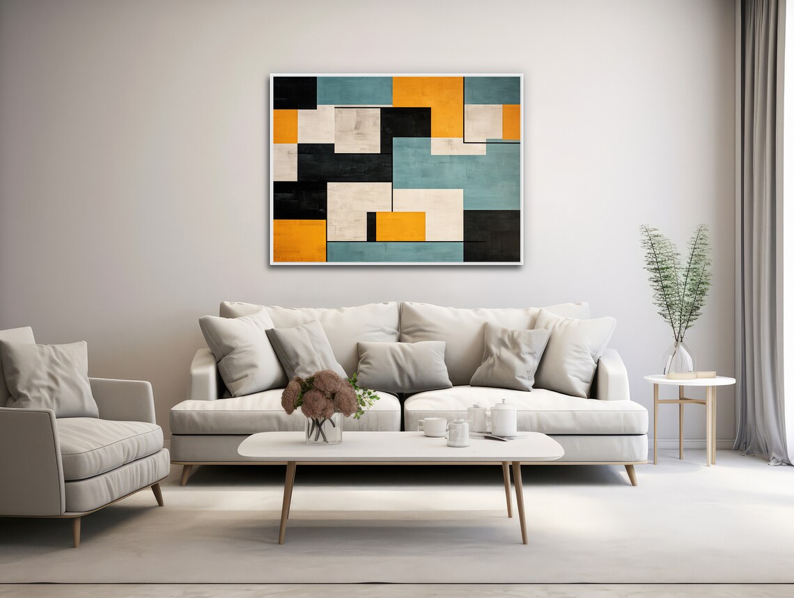 Large Geometric Wall Art, Mid-Century Modern Abstract - Image 3