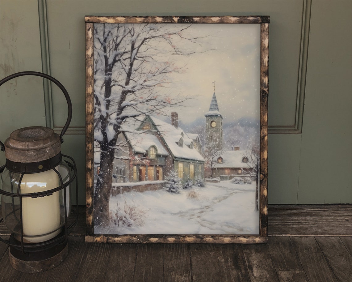 Cozy Town In Winter Vintage Style Painting, Art Print - Image 2