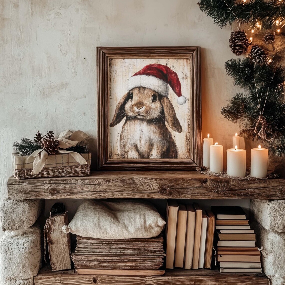 Christmas Bunny Vintage Style, Cozy Cottage Decor - Image 3