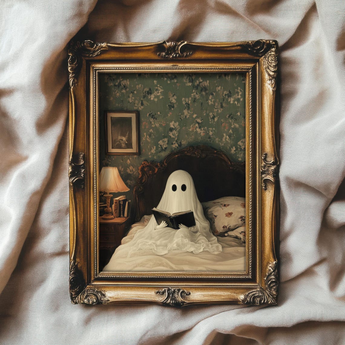 Ghost Reading At Night, Vintage Victorian Style Poster