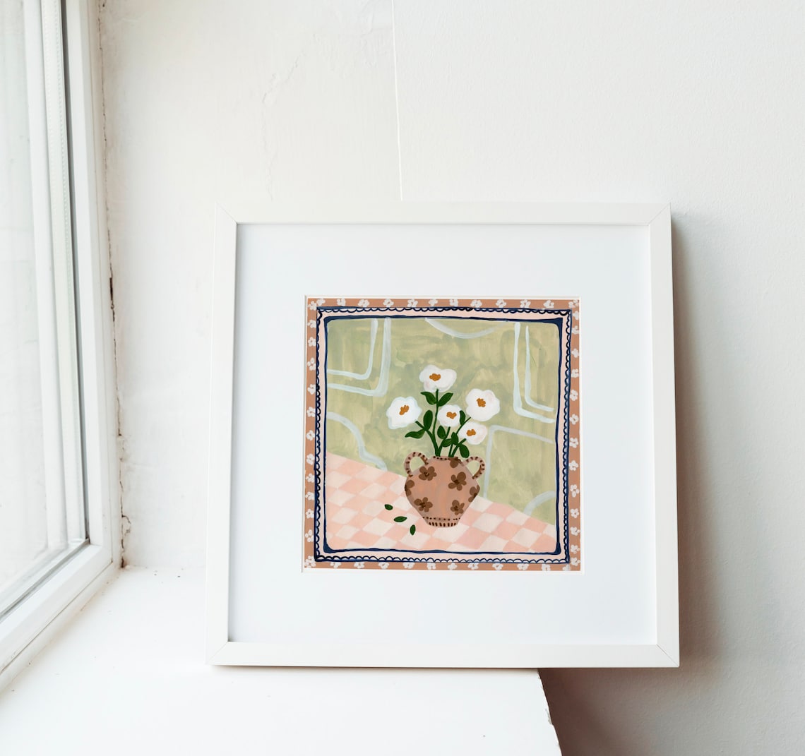 White Flowers in a Vase, Floral Art Print - Image 2