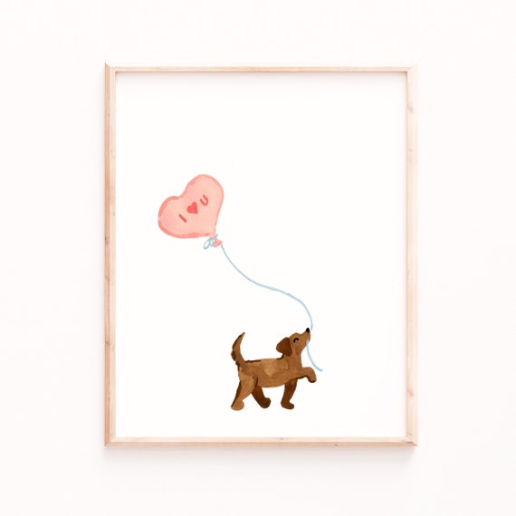 Cute Dachshund Valentine Watercolor Art Print