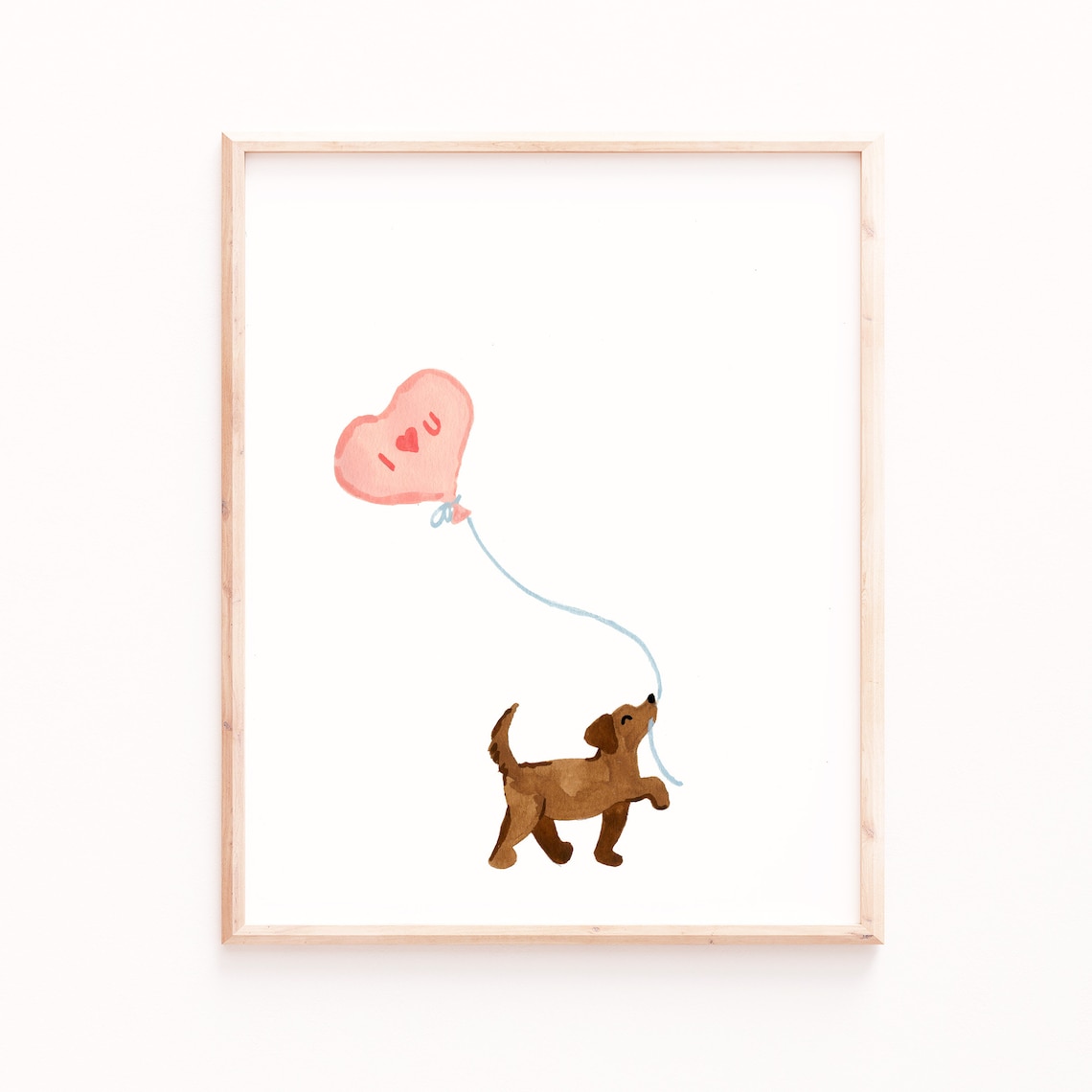 Dachshund Puppy Heart Balloon I Love U Valentine Watercolor Dog Print