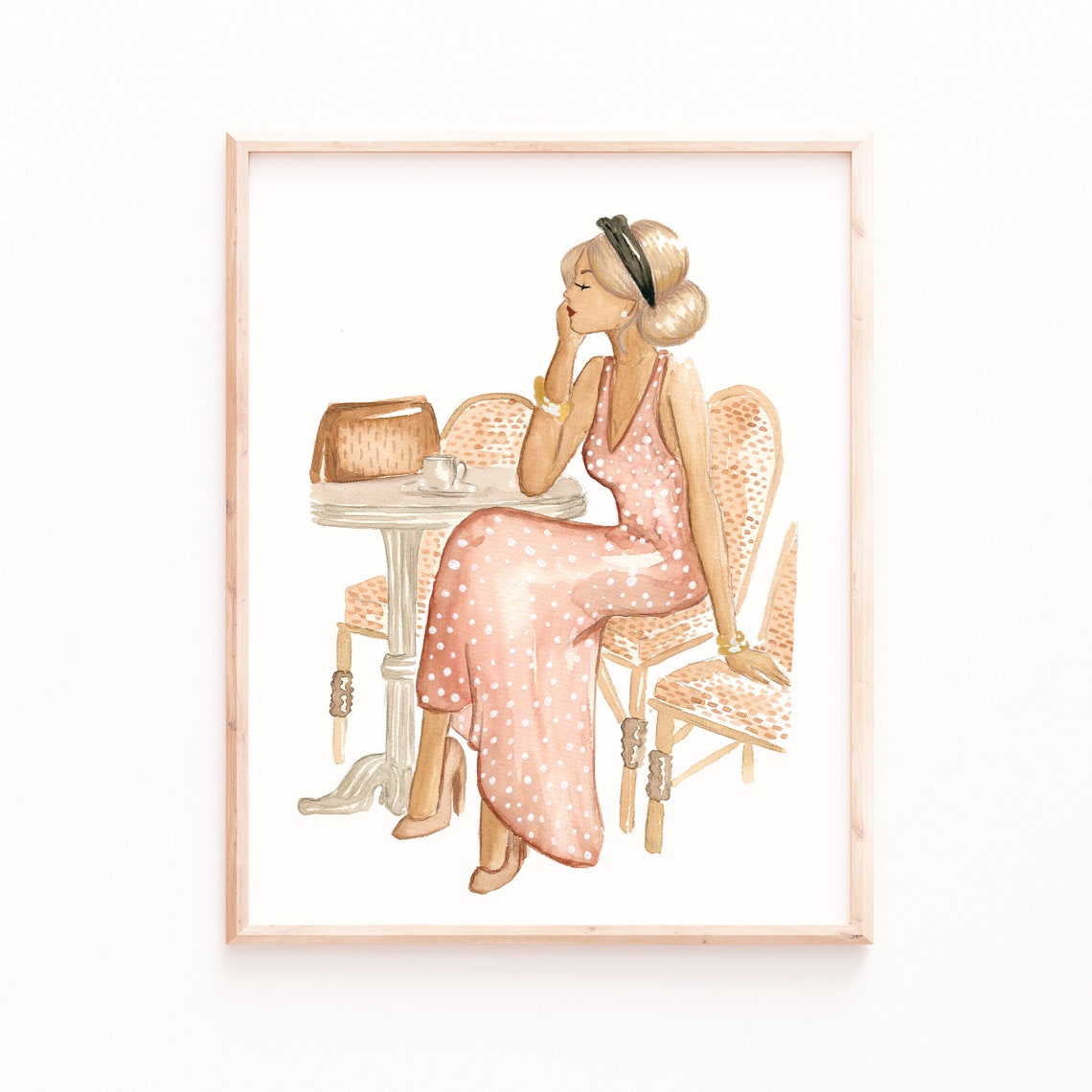 Fashion Illustration Art Print Cafe Woman Paris Watercolor Painting Wall Decor Blonde Girl Cafe Fashion Art Watercolor - Image 4