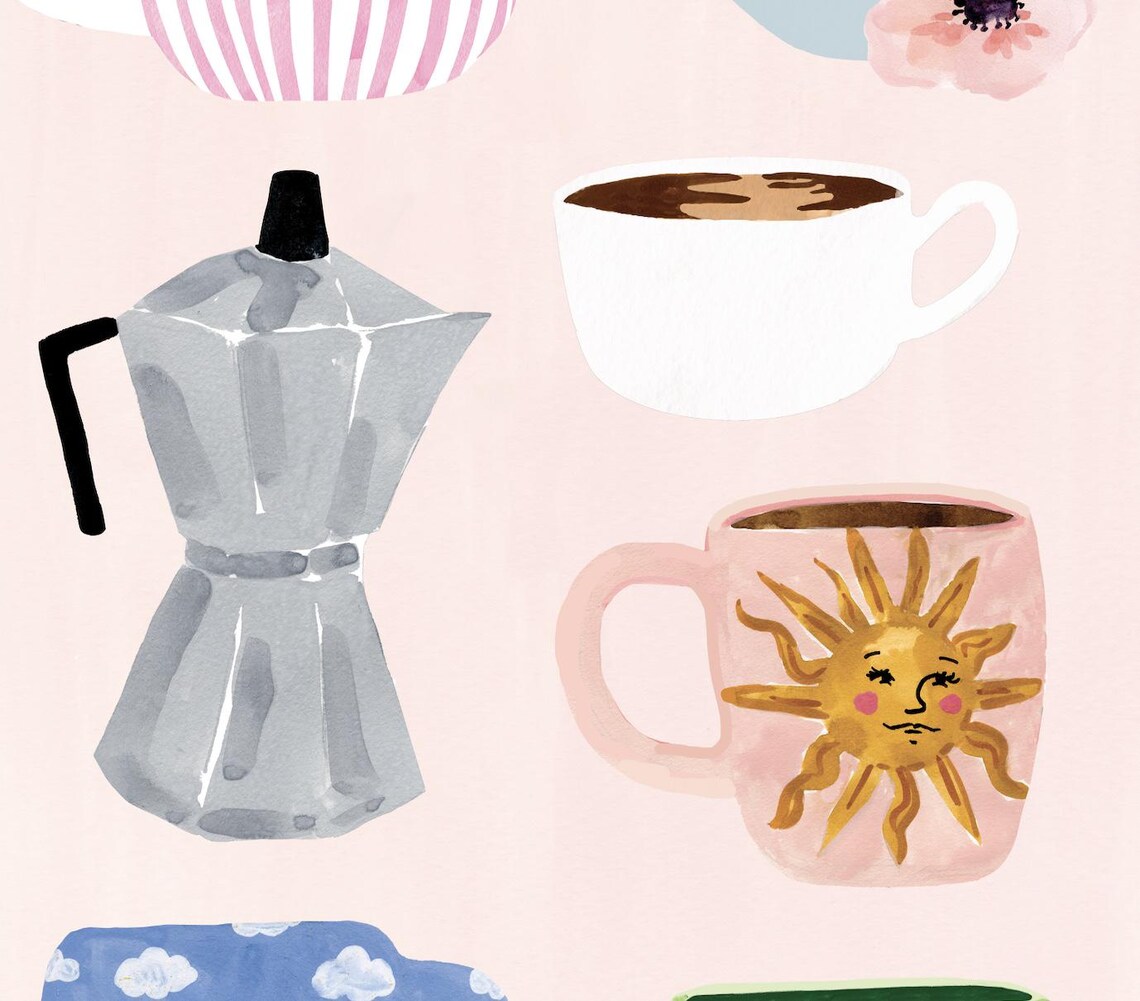 Boho Coffee Mugs Art Print, Cozy Coffee Decor - Image 2