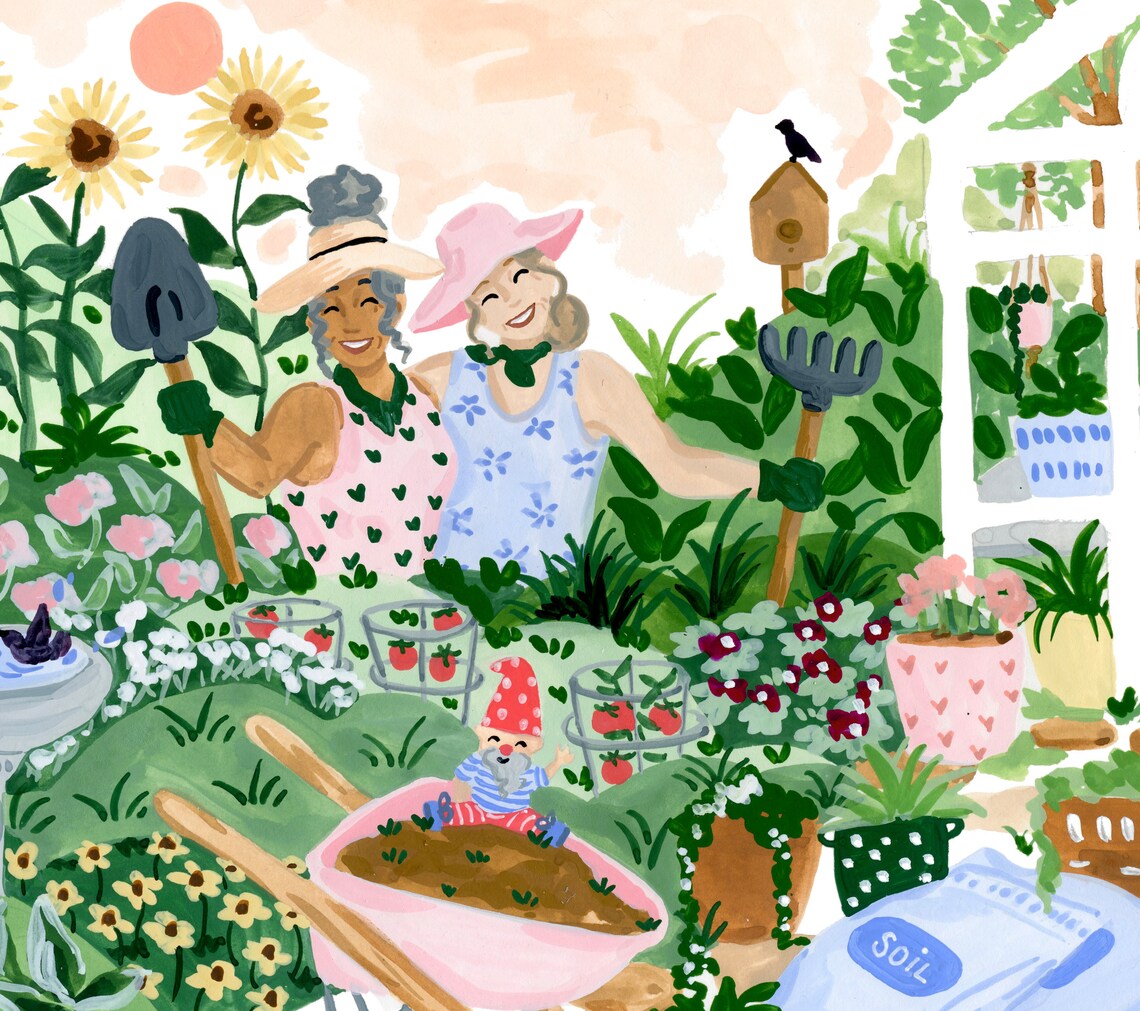 Ladies Who Garden Botanical Art Print, Gift For Mom - Image 4