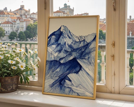 Minimalist Mountain Line Art, Modern Nature Art Print