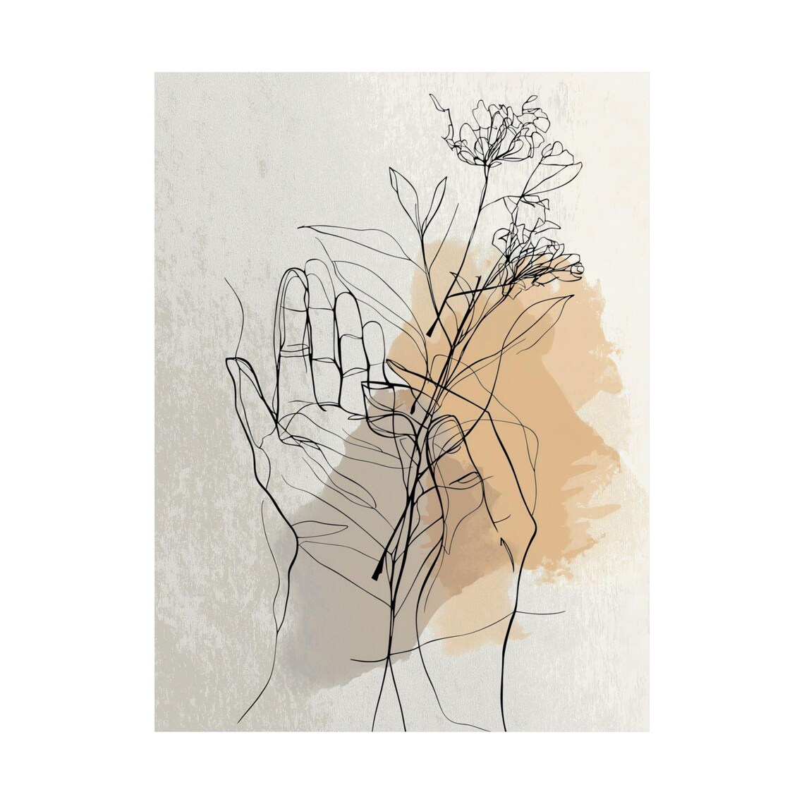 Abstract Hand and Floral Line Art, Minimalist Botanical