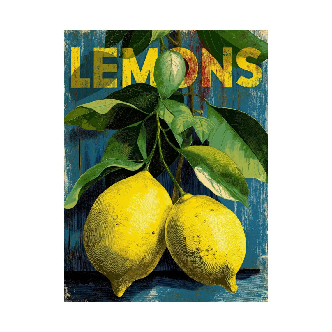 Vintage Lemons Crate Label Poster, Rustic Kitchen Decor