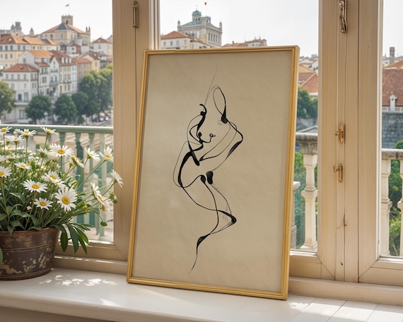 Minimalist Female Form Line Art Print, Boho Decor
