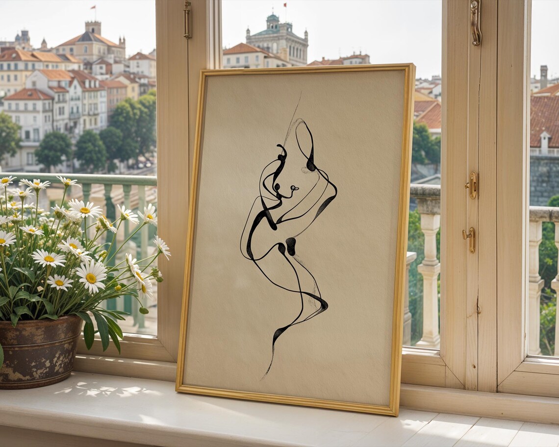 Minimalist Female Form Line Art Print, Boho Decor