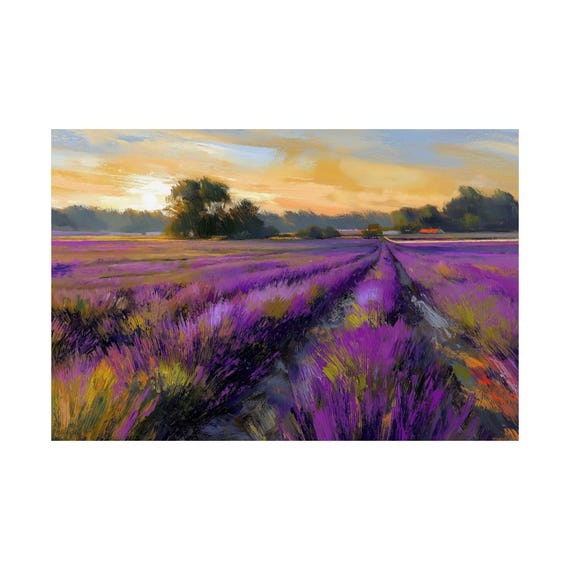 Lavender Field at Sunrise, Impressionist Landscape
