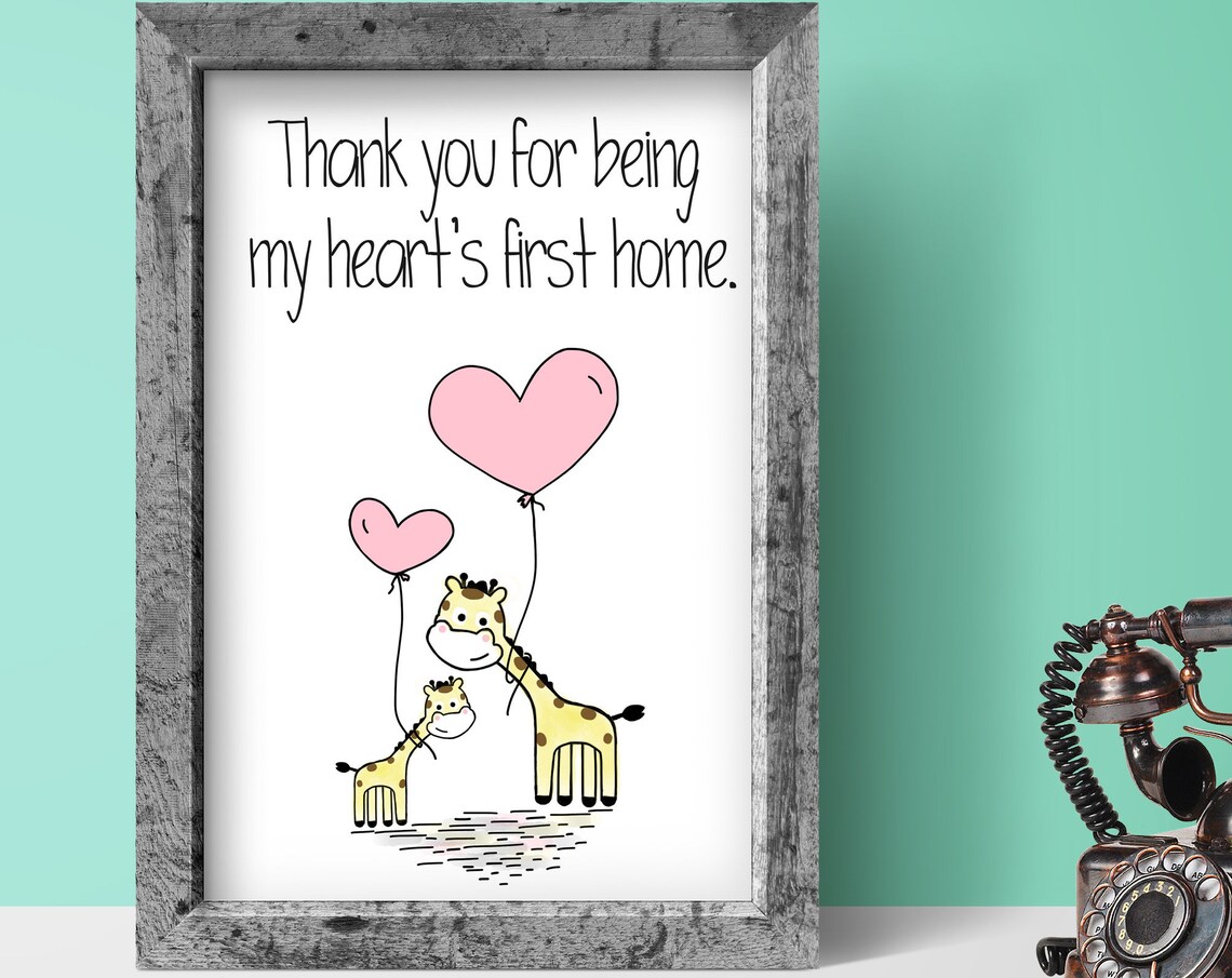 Thank You For Being My Hearts First Home Giraffe Mom Gift Poster