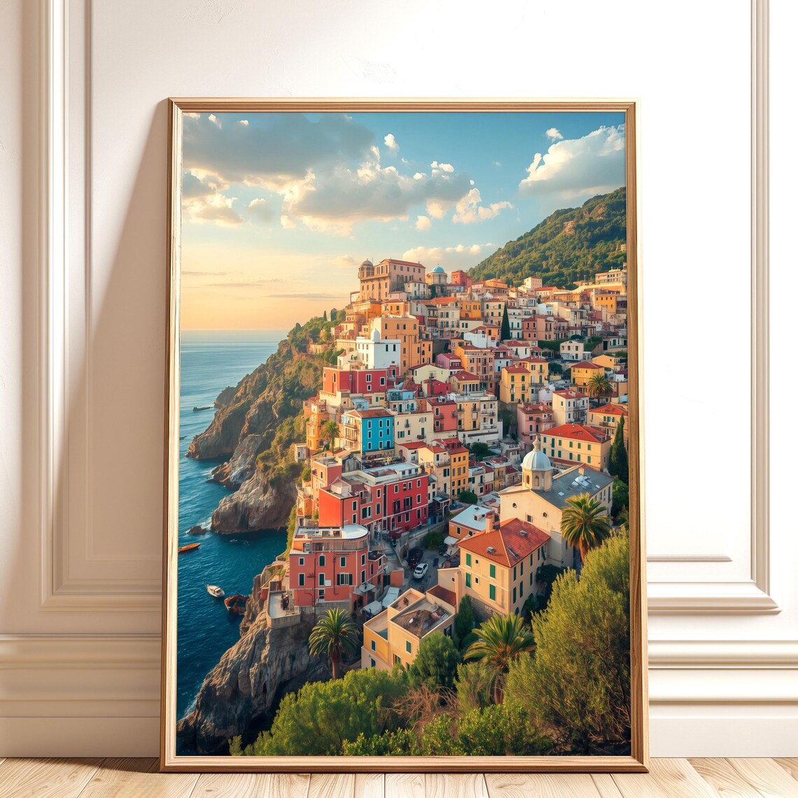 Cinque Terre Italy Colorful Cliffside Village Sunset Travel Poster