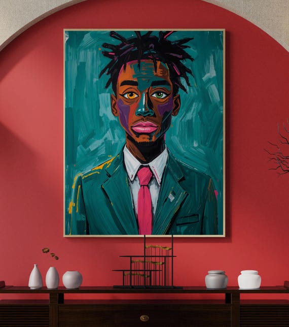 Black Man Portrait Art Minimalist Afro Boy Wall African Culture Decor