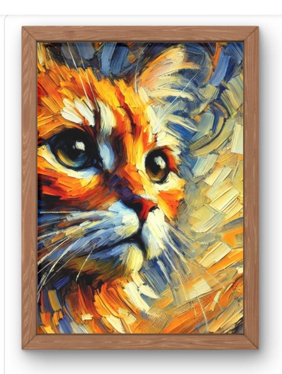 Monet Inspired Orange Tabby Cat Painting Impressionist Art Print Whimsical Brushstroke Feline Wall Decor